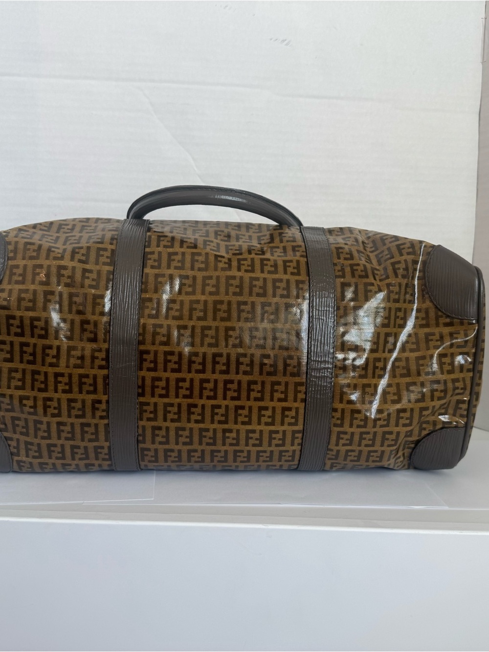 SOLD: Authentic Fendi Zucca Boston Bag Purse Brown FF Monogram Canvas Duffle - Picture 2 of 15